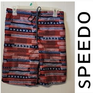 Speedo Red White Blue‎ Stripes  Swim Trunks Patriotic Stars USA Beach Swim A115